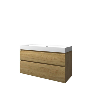 Proline Loft badkamermeubelset - 120x46x70cm - polystone Loft wastafel - 0 kraangaten - a symmetrisch - MFC Ideal oak/Mat wit