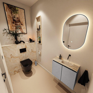 MONDIAZ TURE-DLUX Meuble toilette - 60cm - Plata - EDEN - vasque Frappe - position droite - sans trou de robinet