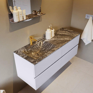 Mondiaz VICA-DLUX ensemble de meuble de salle de bain - 130cm - meuble sous-vasque cale - 4 tiroirs - lavabo encastré cloud gauche - 1 trou de robinet - version haute de 60cm - lave