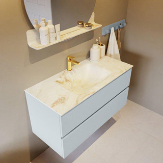 Mondiaz VICA-DLUX Ensemble de meuble de salle de bain - 100cm - meuble sous-vasque argile - 2 tiroirs - lavabo encastré nuage milieu - 1 trou de robinet - version haute 60cm - frape