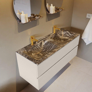 Mondiaz VICA-DLUX Ensemble de meuble de salle de bain - 120cm - meuble sous-vasque lin - 2 tiroirs - lavabo encastrée cloud double - 2 trous de robinet - version haute de 60cm - lave