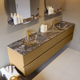 Mondiaz VICA-DLUX ensemble de meuble de salle de bain - 200cm - meuble sous-vasque oro - 4 tiroirs - lavabo encastrée cloud double - 2 trous de robinet - version haute de 60cm - lave