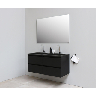 Basic Line Bella Badkamermeubelset - 120x55x46cm - 2 wasbakken - Acryl - Zwart - 2 kraangaten - Wandspiegel zonder verlichting - Melamine Zwart mat