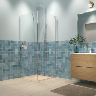 Sealskin inc. porte battante et panneau latéral 90x90x200cm avec panier de douche verre de sécurité transparent de 8mm avec anti-calcaire argenté brillant