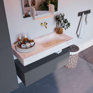 Mondiaz ALAN-DLUX Ensemble de meuble - 100cm - meuble Plata mat - 1 tiroir - Lavabo Cloud Ostra suspendu - vasque Droite - 0 trous de robinet