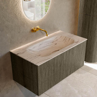 MONDIAZ KURVE-DLUX 90cm badmeubel kleur Shadow met 1 lade en 0 deuren. Wastafel BIG SMALL Midden zonder kraangat Nata.