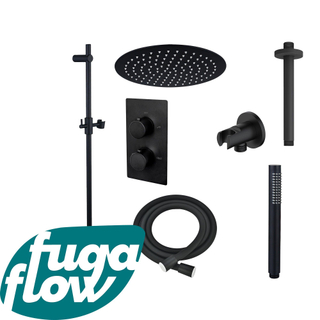 FugaFlow Eccelente Sobrado Badkamer Inbouw Regendoucheset - thermostatisch - plafondarm -glijstang - 25cm hoofddouche - staaf handdouche - zwart mat
