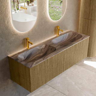 MONDIAZ KURVE-DLUX 140cm badmeubel kleur Dusk met 2 lades en 0 deuren. Wastafel STOR SMALL Dubbel 2 kraangaten Sombra.