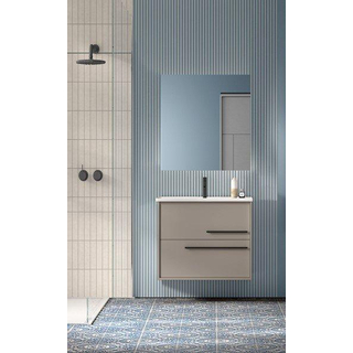 Saniclass Prime Essential Ensemble meuble de salle de bains - 60x55x46cm - 1 vasque ovale blanche - 1 trou de robinet - 2 tiroirs - miroir rectangulaire - taupe