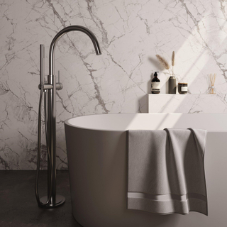 BRAUER Stripe Mitigeur de baignoire sur pied - SET 01 - douchette à main barre - flexible de douche - finition PVD brossée couleur inox