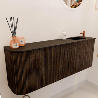 Mondiaz JOYA 111.6cm toiletmeubel - ronding links kleur Walnut - Wastafel FAYE positie Rechts 1 kraangat kleur Urban.