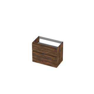 Ink meuble 2 tiroirs sans poignée décor bois avec cadre tournant en bois symétrique 80x65x45cm noyer