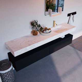 Mondiaz ALAN-DLUX Ensemble de meuble - 200cm - meuble Urban mat - 2 tiroirs - Lavabo Cloud Ostra suspendu - vasque droite - 1 trou de robinet