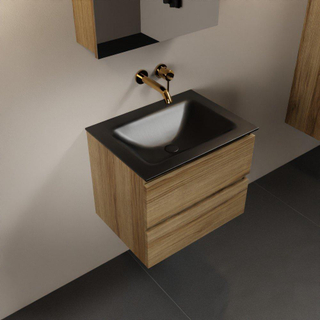 Mondiaz AIVY Ensemble de meuble - 60x45x50cm - 0 trous de robinet - 1 vasque Urban Solid surface - Centre - 2 tiroirs - avec armoire de toilette - Melamine Chai