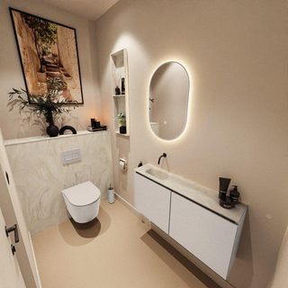 MONDIAZ TURE-DLUX Meuble toilette - 100cm - Linen - EDEN - vasque Ostra - position gauche - sans trou de robinet
