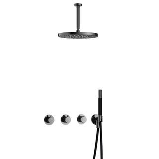 Hotbath Cobber IBS70 Regendoucheset inbouw - 15cm plafondarm - 30cm ronde hoofddouche - staafhanddouche - zwart chroom
