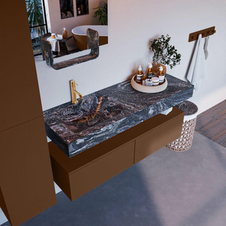 Mondiaz ALAN-DLUX Ensemble de meuble - 130cm - meuble Rust mat - 2 tiroirs - Lavabo Cloud Lava suspendu - vasque Gauche - 1 trou de robinet