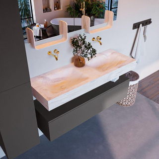 Mondiaz ALAN-DLUX Ensemble de meuble - 130cm - meuble Dark grey mat - 1 tiroir - Lavabo Cloud Ostra suspendu - vasque Gauche et droite - 0 trous de robinet
