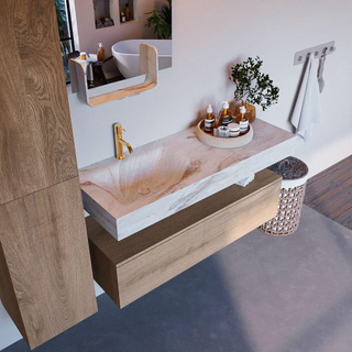 Mondiaz ALAN-DLUX Ensemble de meuble - 120cm - meuble Washed Oak mat - 1 tiroir - Lavabo Cloud Frappe suspendu - vasque Gauche - 1 trou de robinet