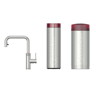 Quooker BE Flex Square kokendwaterkraan - draaibare & uittrekbare uitloop - Combi incl. Cube reservoir - Warm / kokend / bruisend / gefilterd water - RVS