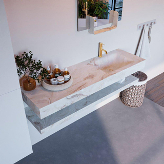 Mondiaz ALAN-DLUX Ensemble de meuble - 150cm - meuble Frappe mat - 0 tiroirs - Lavabo Cloud Frappe suspendu - vasque Droite - 1 trou de robinet