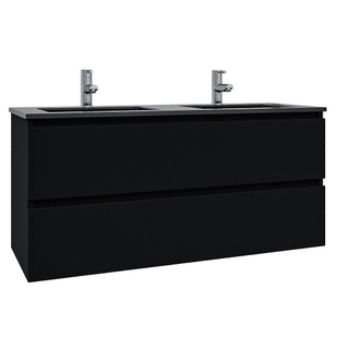 Adema Chaci Ensemble de meuble 121x46x57cm avec 2 tiroirs sans poignée 2 vasques en céramique noir sans trous de robinet Noir mat