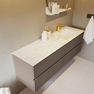 Mondiaz VICA-DLUX Ensemble de meuble de salle de bain - 150cm - meuble sous-vasque fumée - 2 tiroirs - lavabo encastré nuage droite - 1 trou de robinet - version haute 60cm - opalo