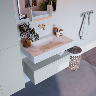 Mondiaz ALAN-DLUX Ensemble de meuble - 80cm - meuble Clay mat - 1 tiroir - Lavabo Cloud Opalo suspendu - vasque Centre - 0 trous de robinet