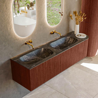 Mondiaz KURVE-DLUX Badkamermeubelset - 165x46x40cm - 2 lade - 1 deur - wastafel solid surface - dubbel / links - zonder kraangat - Ruby