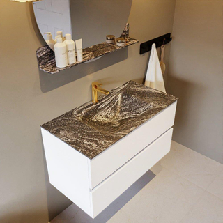 Mondiaz VICA-DLUX ensemble de meuble de salle de bain - 90cm - meuble sous lavabo talc - 2 tiroirs - lavabo encastré cloud milieu - 1 trou de robinet - miroir modèle spot - version XL 60cm haut - lave