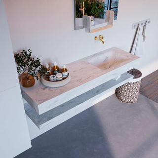 Mondiaz ALAN-DLUX Ensemble de meuble - 150cm - meuble Opalo mat - 0 tiroirs - Lavabo Cloud Opalo suspendu - vasque Droite - 0 trous de robinet