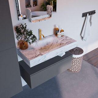 Mondiaz ALAN-DLUX Ensemble de meuble - 90cm - meuble Plata mat - 1 tiroir - Lavabo Cloud Glace suspendu - vasque Centre - 1 trou de robinet
