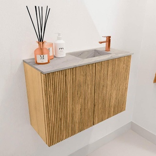 Mondiaz JOYA-DLUX 60cm meuble de salle de bains - couleur Oak - Vasque FAYE position Droite 1 trou de robinet couleur Glace.