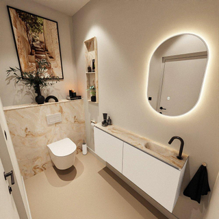 MONDIAZ TURE-DLUX Meuble toilette - 120cm - Talc - EDEN - vasque Frappe - position droite - 1 trou de robinet