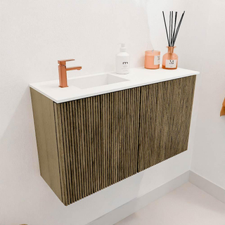 Mondiaz JOYA 70cm toiletmeubel - kleur Dusk - Wastafel FAYE positie Links 1 kraangat kleur Talc.