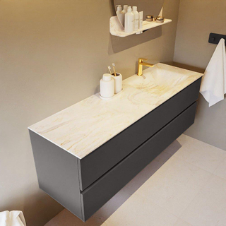 Mondiaz VICA-DLUX ensemble de meuble de salle de bain - 150cm - meuble sous-vasque gris foncé - 2 tiroirs - lavabo encastré cloud droite - 1 trou de robinet - version haute de 60cm - ostra