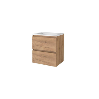 Basic-Line Start 46 ensemble de meubles de salle de bain 60x46cm sans poignée 2 tiroirs vasque acrylique 1 trou pour robinet mfc whisky oak