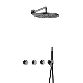 Hotbath Cobber IBS70 Regendoucheset inbouw 38.5cm wandarm 30cm ronde hoofddouche staafhanddouche zwart chroom SHOWROOMMODEL