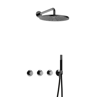 Hotbath Cobber IBS70 Regendoucheset inbouw - 38.5cm wandarm - 30cm ronde hoofddouche - staafhanddouche - zwart chroom