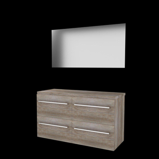 Basic-Line Ultimate 46 ensemble de meubles de salle de bain 120x46cm avec poignées 4 tiroirs lavabo miroir éclairage mfc scotch oak