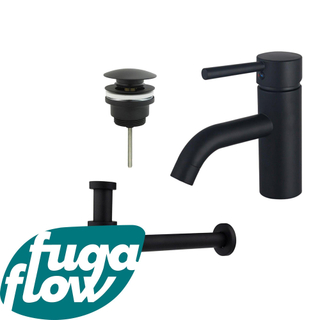 FugaFlow Eccelente Sobrado Kit mitigeur lavabo - robinet bas - bonde clic clac - siphon design bas - Noir mat