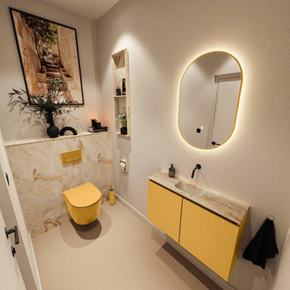 MONDIAZ TURE-DLUX Meuble toilette - 80cm - Ocher - EDEN - vasque Frappe - position centrale - sans trou de robinet