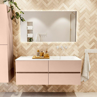 Mondiaz VICA ensemble de meuble de salle de bain - 130cm - meuble sous vasque rosee - 4 tiroirs - lavabo cloud droite - sans trous de robinet - version haute de 60cm - talc