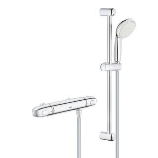 GROHE Grohtherm-1000 New Set de confort avec robinet de douche thermostatique entraxe=12cm et barre de douche New Tempesta 60cm chrome/blanc