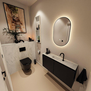 MONDIAZ TURE-DLUX Meuble toilette - 100cm - Urban - EDEN - vasque Opalo - position centrale - 1 trou de robinet