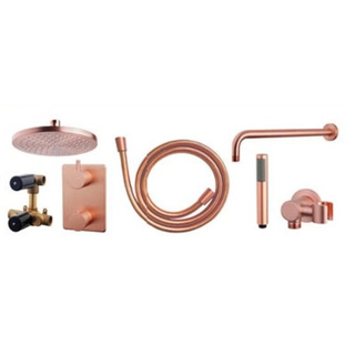 Wiesbaden Caral one-pack inbouwthermostaatset - hoofddouche rond 20cm - type 502 - geborsteld koper