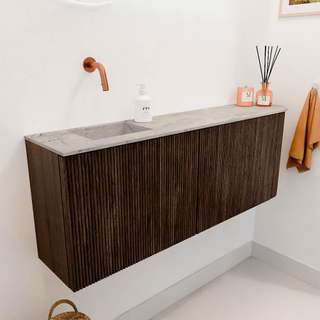 Mondiaz JOYA-DLUX 111.6cm toiletmeubel - ronding rechts kleur Walnut - Wastafel FAYE positie Links Zonder kraangat kleur Glace.