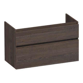 Saniclass Advance Wastafelonderkast - 100x46x50cm - 2 softclose greeploze lades - 1 sifonuitsparing - doorlopende lamellen - geborsteld hout - black oak