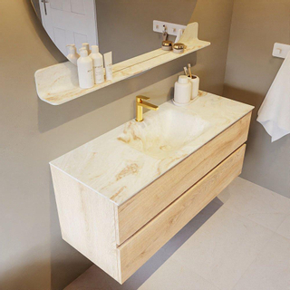 Mondiaz VICA-DLUX Ensemble de meuble de salle de bain - 120cm - meuble sous-vasque chêne blanchi - 2 tiroirs - lavabo encastré nuage milieu - 1 trou de robinet - version haute 60cm - frape