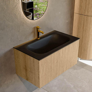 MONDIAZ KURVE 80cm Meuble salle de bain - couleur Oak - 1 tiroir - vasque BIG SMALL centre - 1 trou de robinet - Urban